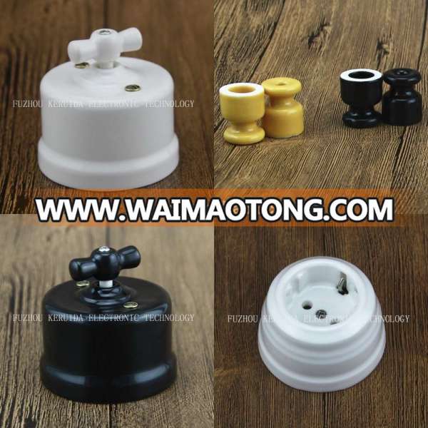 White Brown retro porcelain wall switches/black beige ceramic rotary switch/electrical sockets & boxes cans